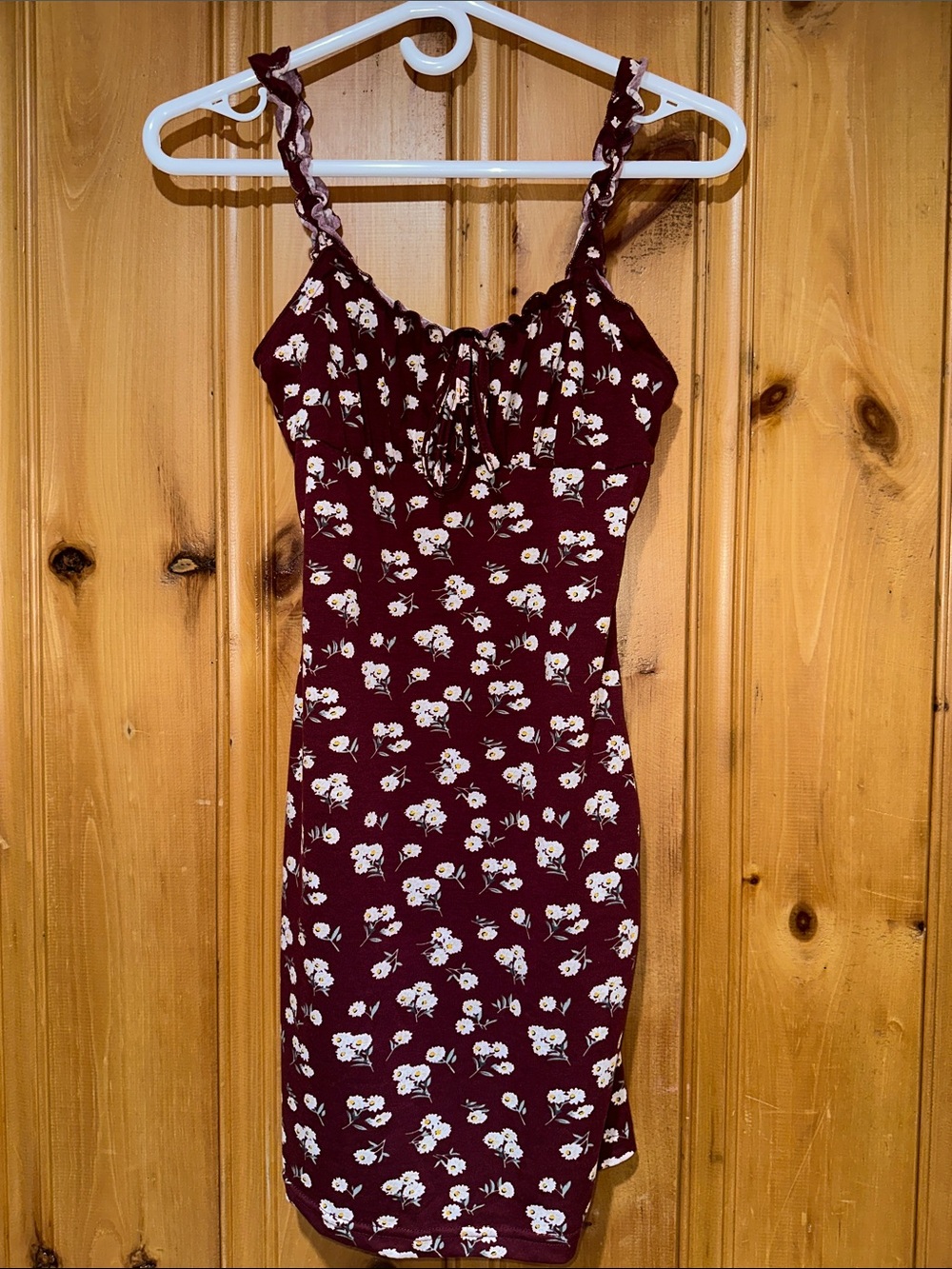 SHEIN Burgundy Mini Dress with White Floral Print